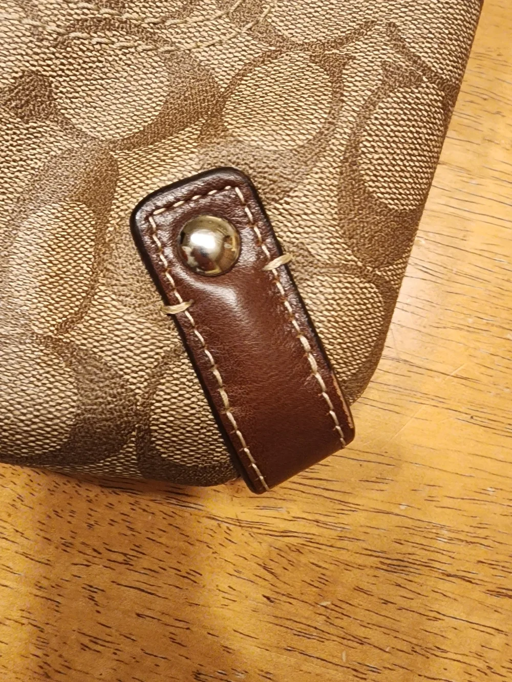 Coach Brown Signature Canvas Shoulder Bag with Dark Brown Trim
